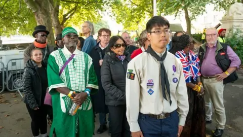 Hampshire Scouts Enver Eng leading the queue