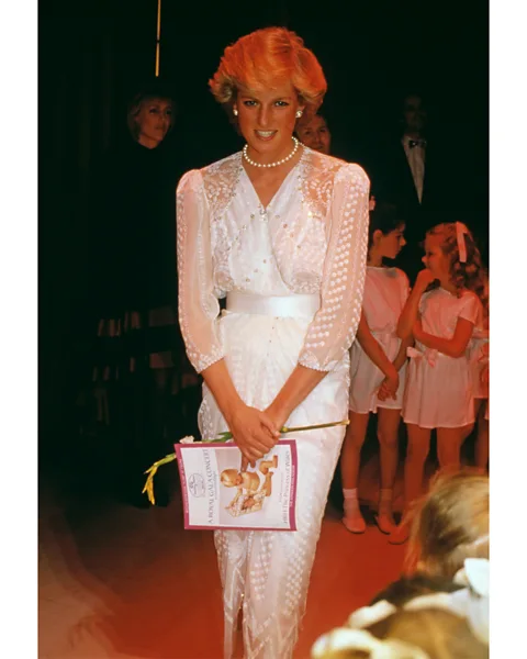 Getty Images English Rose meets New Romantic in Zandra Rhodes's white chiffon dress worn by Princess Diana (Credit: Getty Images)