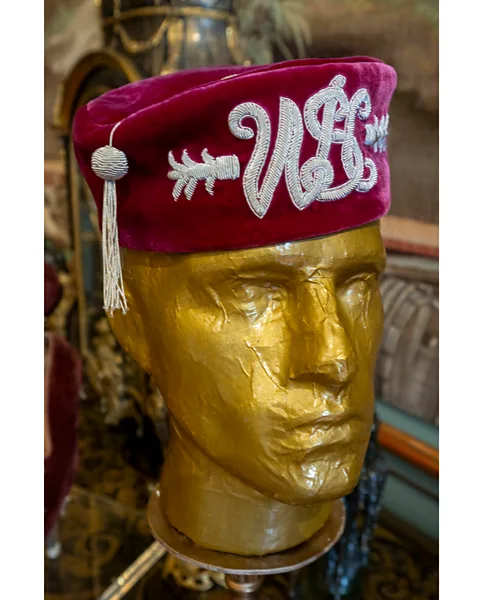Pete Seaward The dandyish Winston Churchill Smoking Cap was created by Stephen Jones (Credit: Pete Seaward)